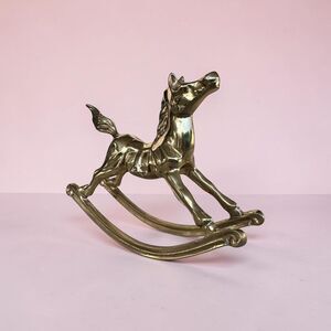 Vintage Solid Brass Rocking Horse Figurine 8x6 - Taiwan R.O.C. Equestrian Decor